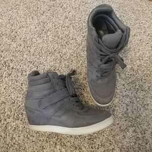 Madden Girl gray suede high top wedge sneakers 8.5